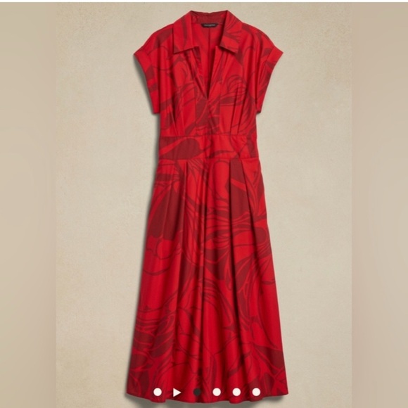Banana Republic Red Band Waist Poplin Midi Dress - Picture 2 of 6